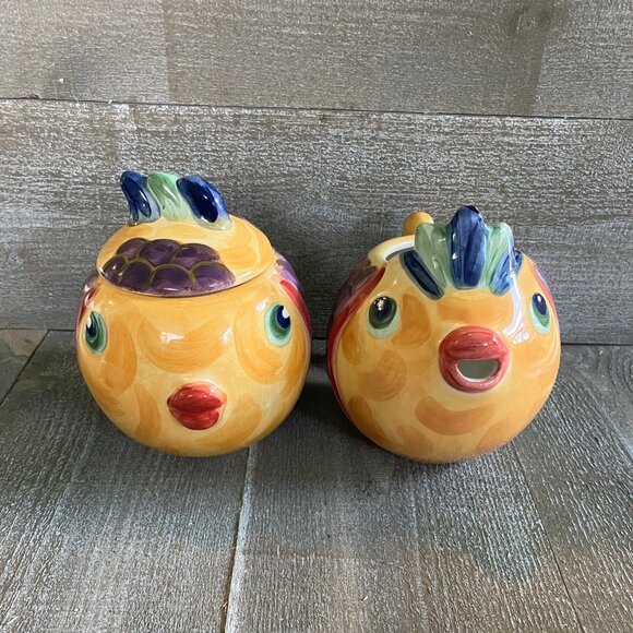 Under the sea hand painted cream and sugar serving set - Picture 2 of 6